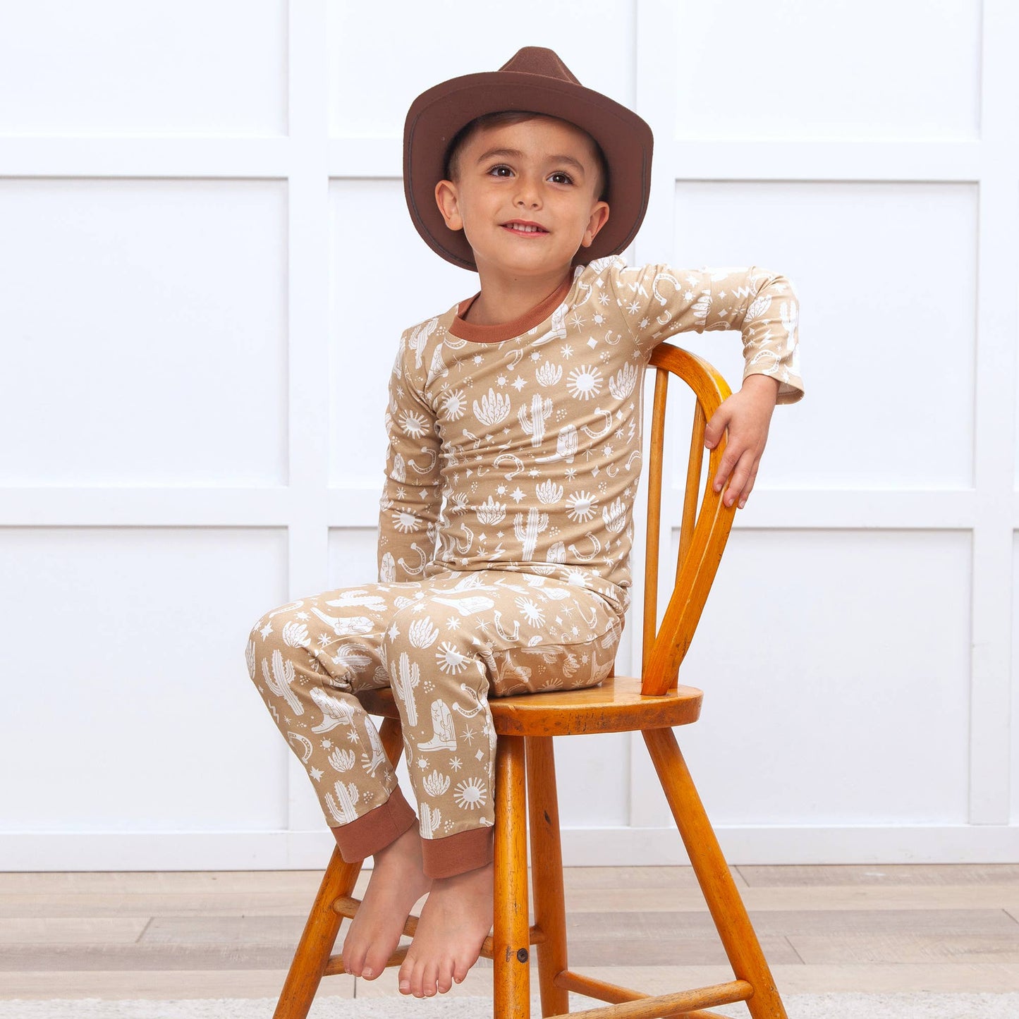 Boy's Wild West Pajama Set- Brown