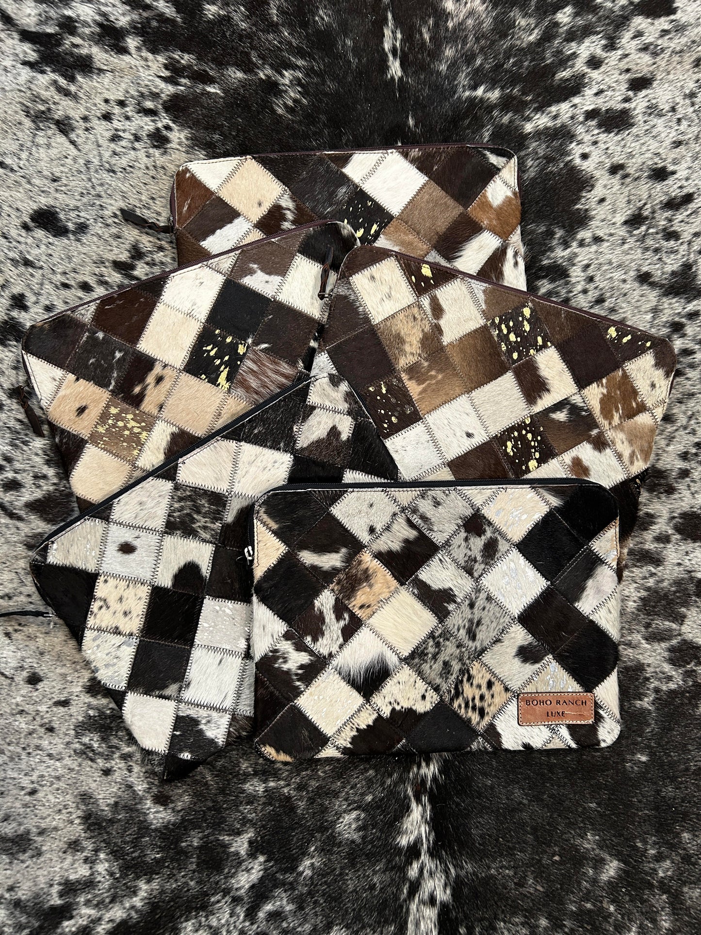 15” Brown & White Hair-On Cowhide Ipad/Laptop Sleeve