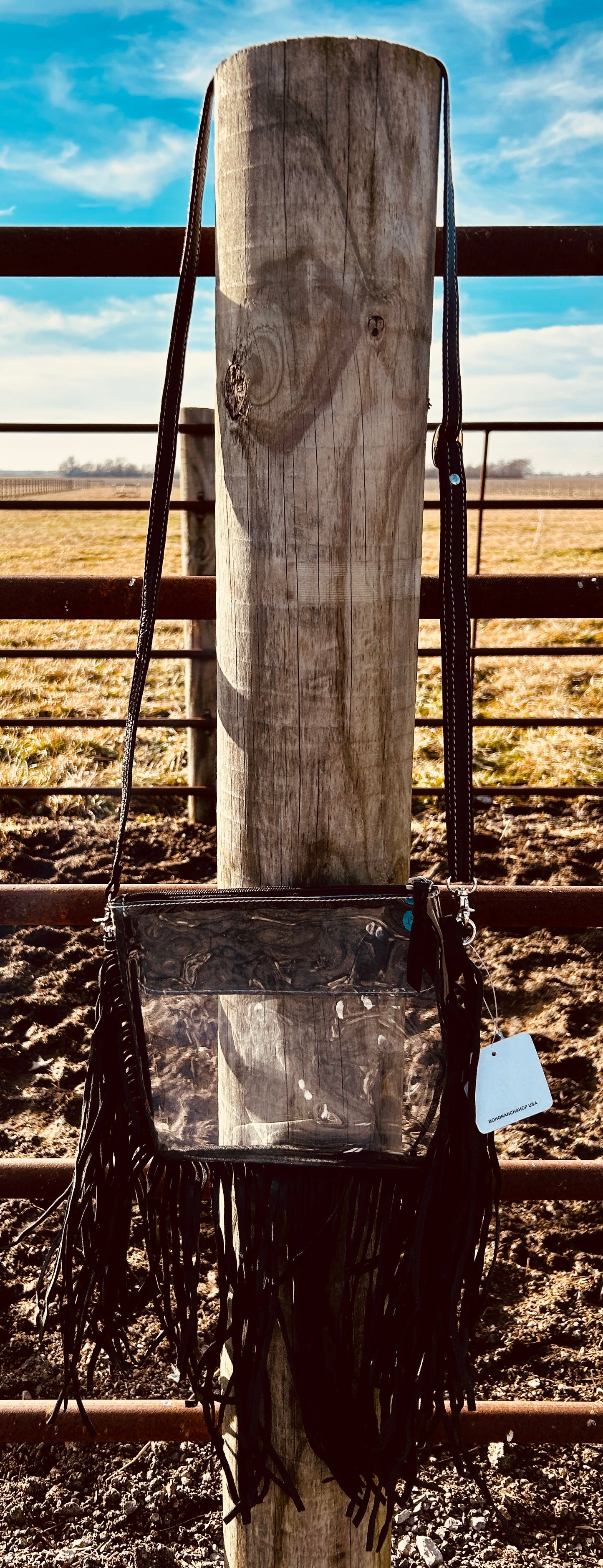 Hand Tooled Clear Purse: WHITE/ BLACK