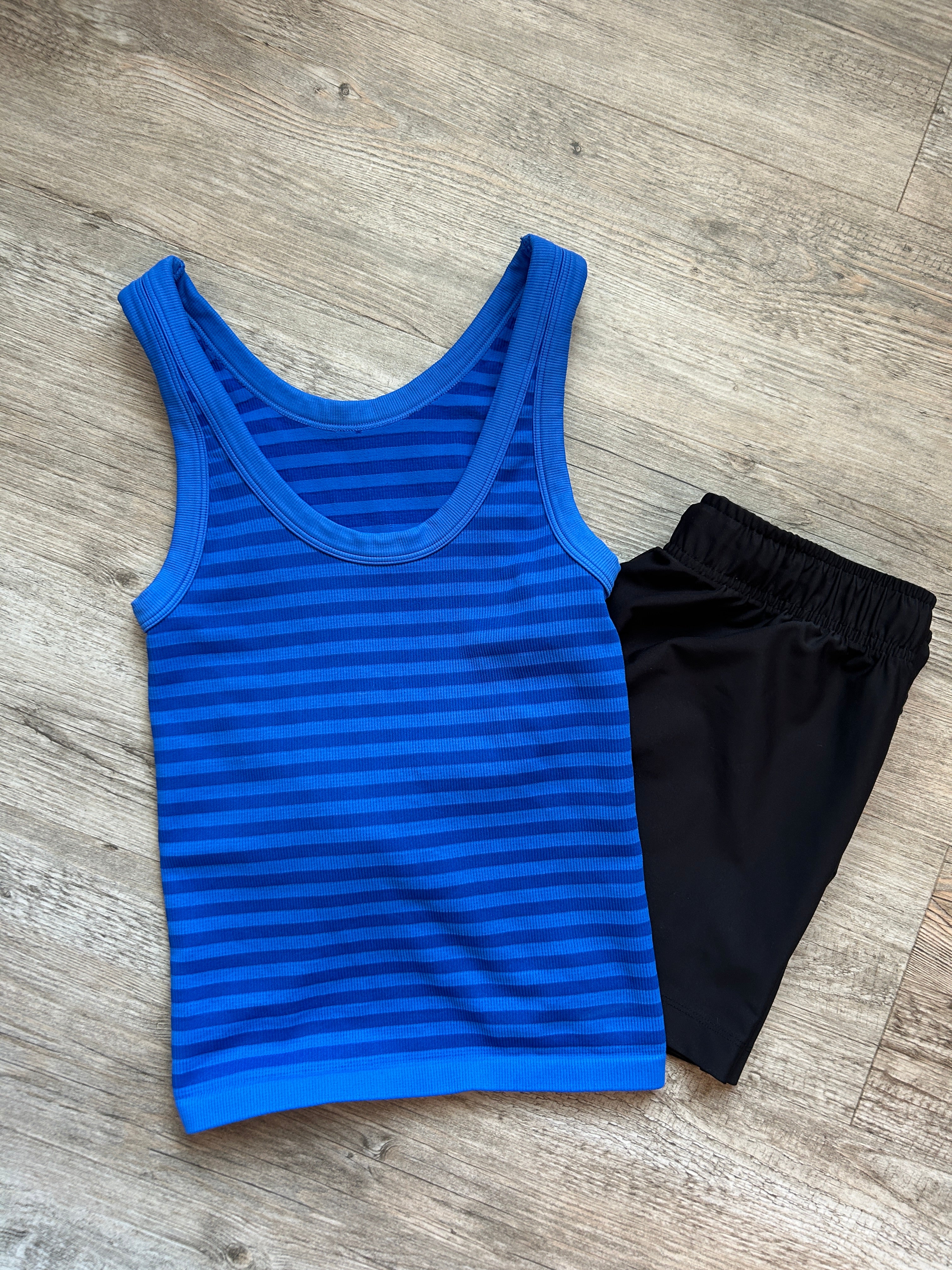 Blue Striped Ribbed Tank Top