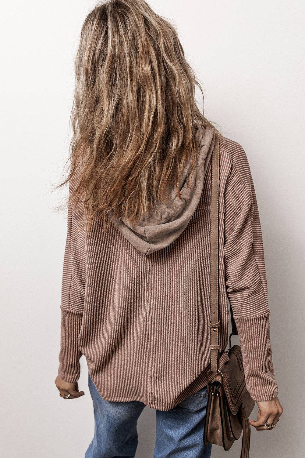 Brown Corded Knit Hoodie