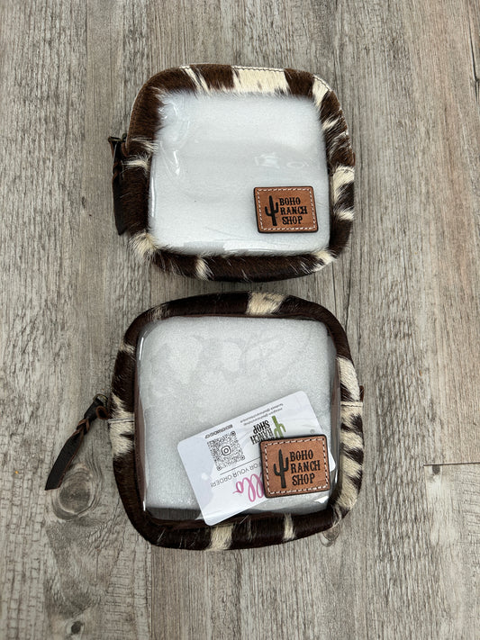 Cowhide Cosmetic Clear Case: BROWN + WHITE