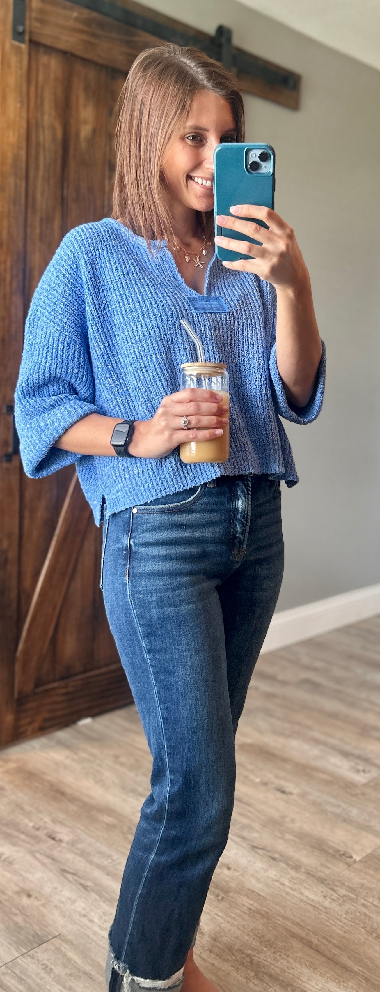 Blue Knit Cropped Sweater