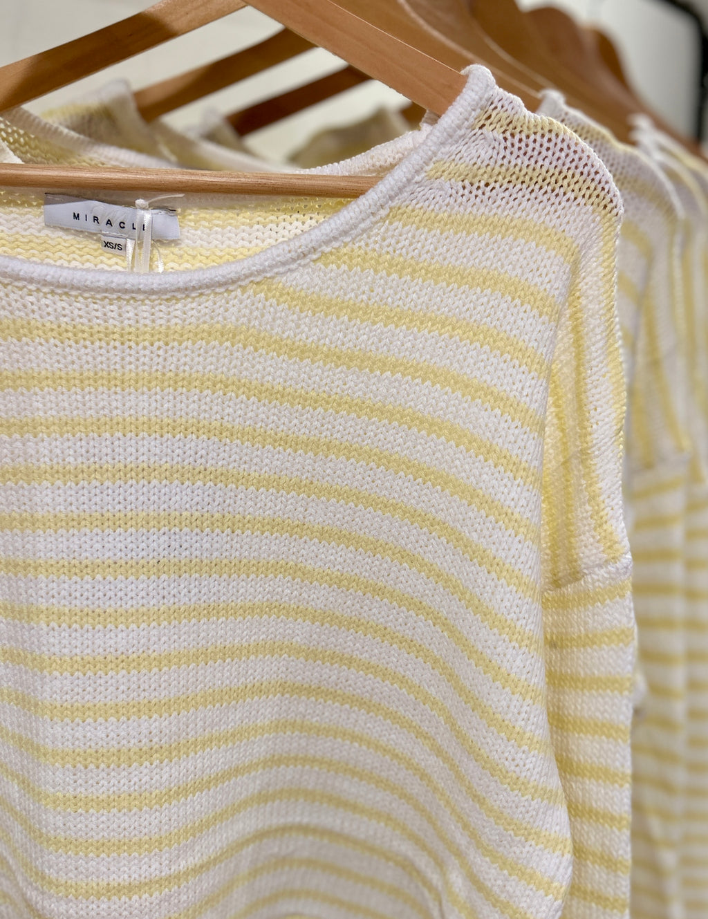 Yellow/White Striped Knit Long Sleeve Sweater