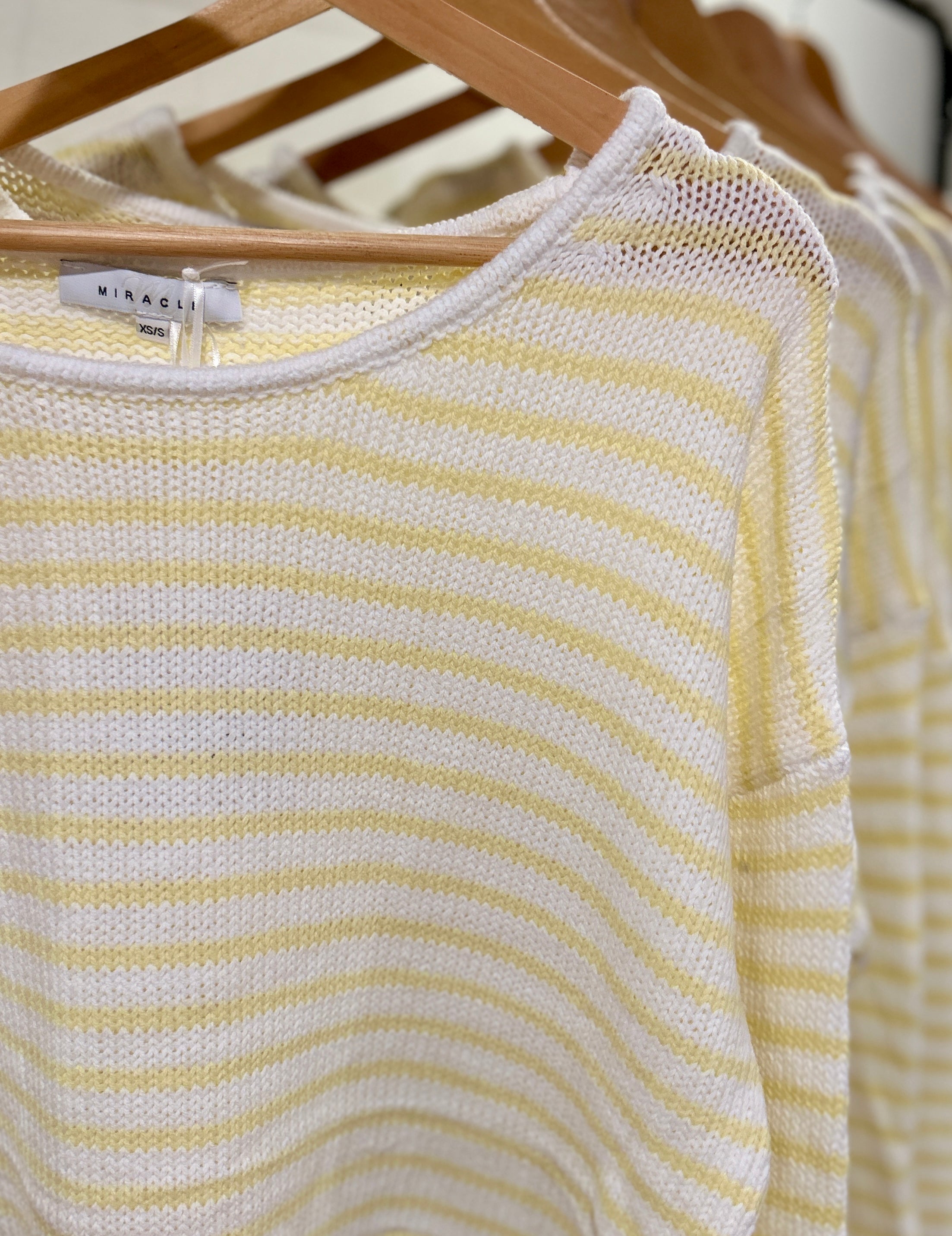 Yellow/White Striped Knit Long Sleeve Sweater