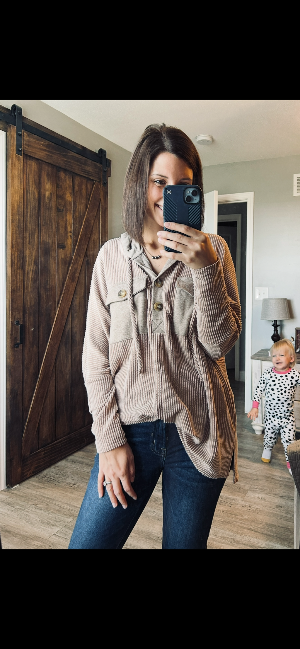 Brown Corded Knit Hoodie