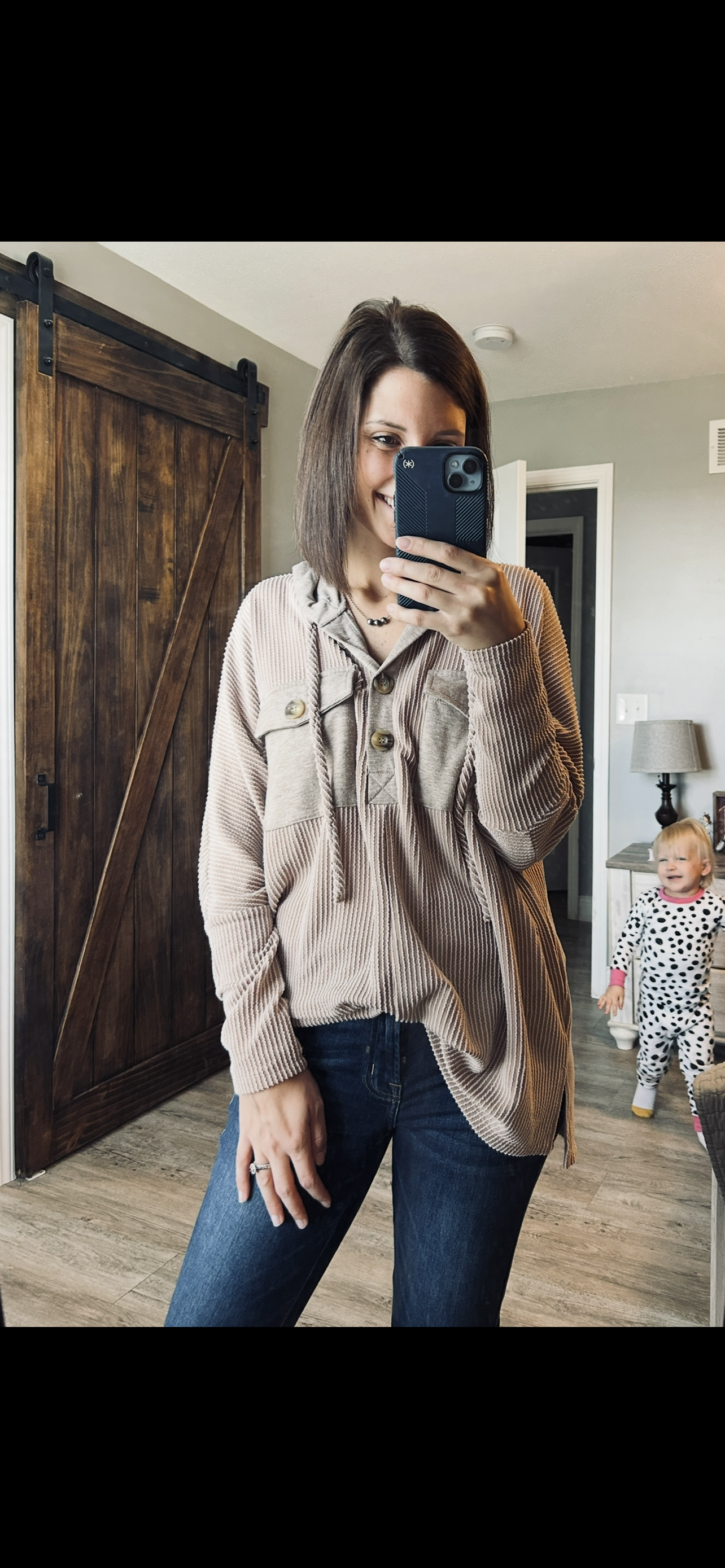 Brown Corded Knit Hoodie