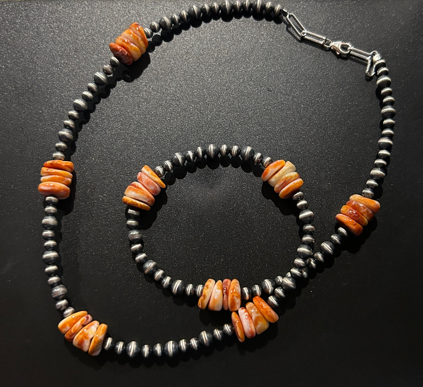 22” Orange Spiny Oyster & Navajo Pearl Necklace
