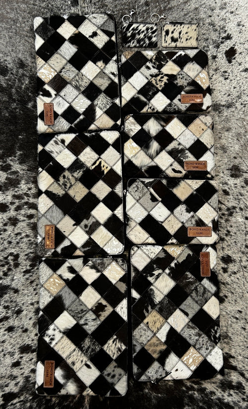 17” Black & White Hair-On Cowhide Ipad/Laptop Sleeve