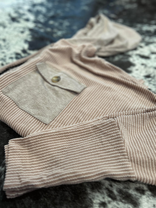 Brown Corded Knit Hoodie