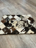 Cowhide Leather Keychain Wallet/ Brown & White