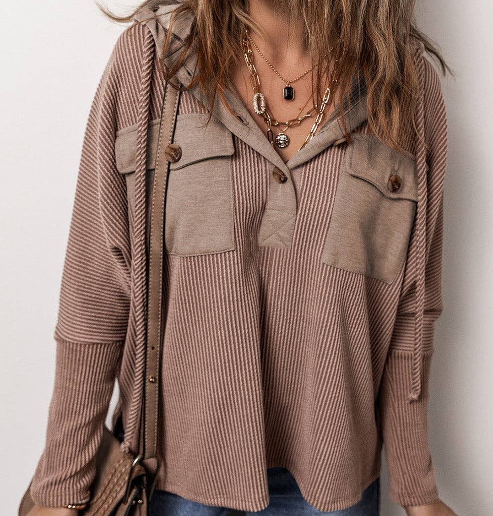 Brown Corded Knit Hoodie